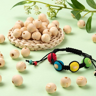 104Pcs 26 Style Unfinished Natural Wood European Beads WOOD-LS0001-03-1