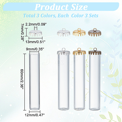 9Sets 3 Colors Transparent Glass Bottle Pendants GLAA-PH0002-35-1