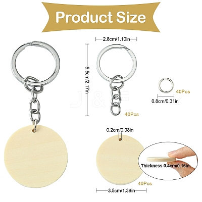 DIY Blank Flat Round Wooden Keychain Making Kits DIY-YW0008-89-1