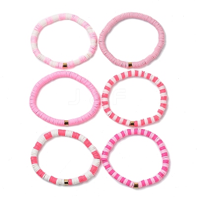 Handmade Polymer Clay Heishi Beads Stretch Bracelets Sets BJEW-JB05902-06-1