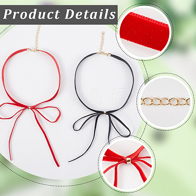 2Pcs 2 Colors Bowknot Velvet Choker Necklaces for Women NJEW-CY0001-01-1