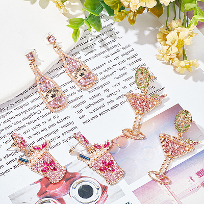 3 Pairs 3 Style Rhinestone Wine Glass Dangle Stud Earrings EJEW-AN0003-61-1