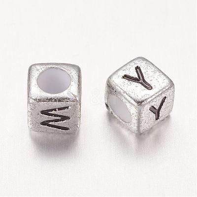 6MM Silver Mixed Letters Cube Acrylic Beads X-PB43C9308-1