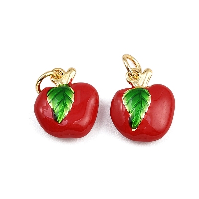 Brass Enamel Fruit Apple Charms KK-I377-04G-B03-1