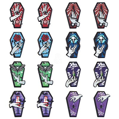 16Pcs 8 Styles Opaque Printed Acrylic Pendants SACR-HY0001-04-1