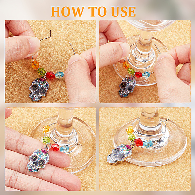 Alloy Enamel Sugar Skull Wine Glass Charms AJEW-PH01534-1