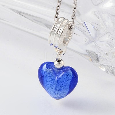 Heart Handmade Silver Foil Lampwork European Dangle Charms PALLOY-JF00076-03-1