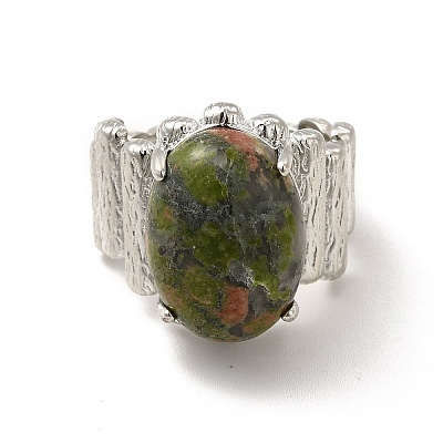 Natural Unakite Oval Open Cuff Ring RJEW-P082-03P-12-1