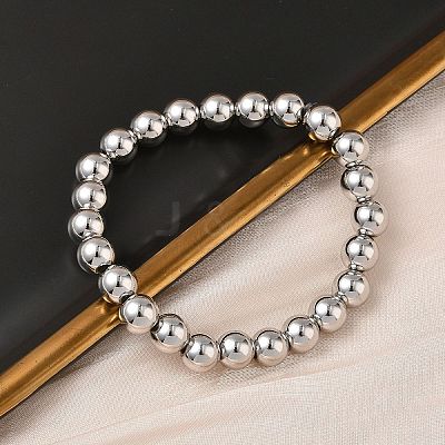 Brass Round Beaded Stretch Bracelets for Men Women BJEW-B148-05E-P-1