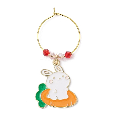 Easter Rabbit Alloy Enamel Wine Glass Charms AJEW-JO00204-02-1
