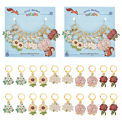 Alloy Enamel Flower Pendant Locking Stitch Markers HJEW-PH01874-1