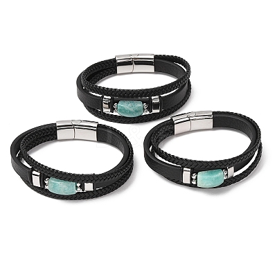 Natural Gemstone & Braided Microfiber Leather Multi-strand Bracelets for Women Men GG-CBAEA55-01-1