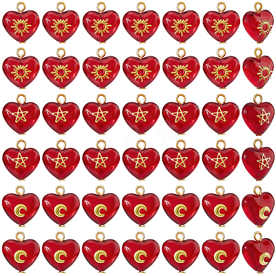 45Pcs 3 Styles Brass Glass Heart Pendants PALLOY-DC00038-1