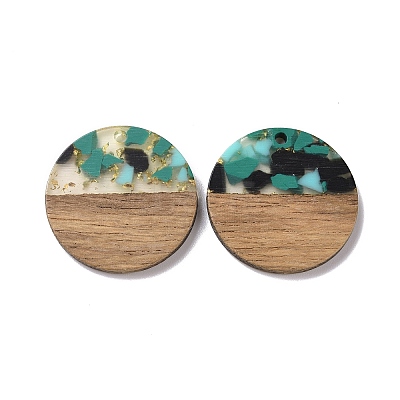 Transparent Resin & Walnut Wood Pendants RESI-N025-045C-1
