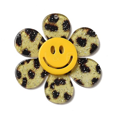 Leopard Print Pattern Acrylic Big Pendants OACR-B008-C01-1