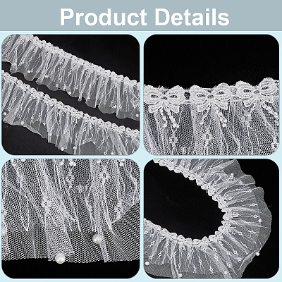 5 Yards Polyester Pleated Flower Lace Trim OCOR-GF0003-89B-1