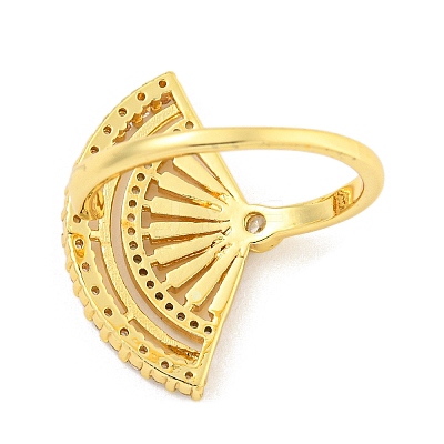Fan Brass Micro Pave Clear Cubic Zirconia Open Cuff Rings for Women RJEW-L121-032G-1