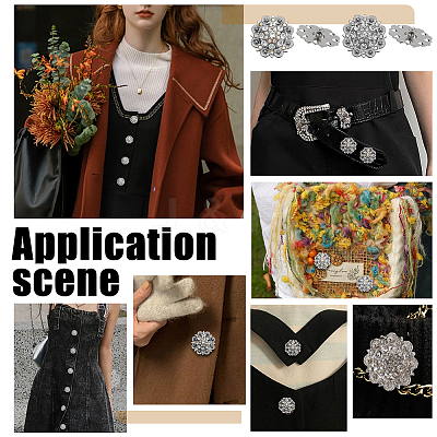 20Pcs 2 Colors Flower Zinc Alloy & Rhinestone & Glass Rivets BUTT-NB0001-83-1