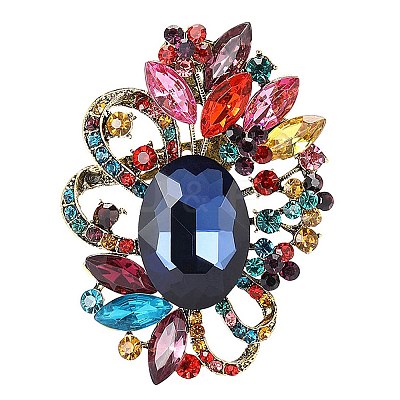Flower with Oval Golden Alloy Rhinestone Brooches for Backpack Clothes PW-WG4AA4A-06-1