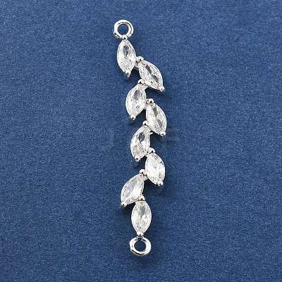 Brass Pave Clear Cubic Zirconia Leaf Links Connector Charms KK-Z156-15S-1