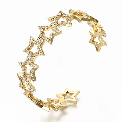 Brass Micro Pave Clear Cubic Zirconia Cuff Bangles BJEW-S142-003-NF-1