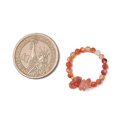Natural Red Agate Beaded Rings RJEW-TA00191-04-1