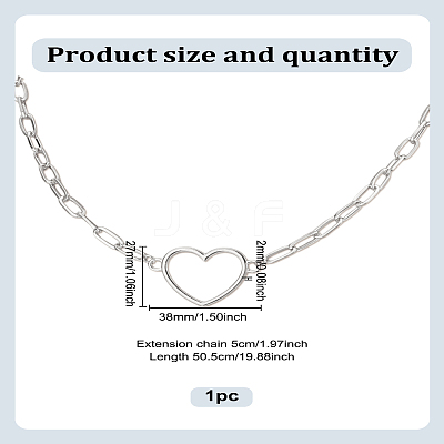 1Pc Zinc Alloy Hollow Heart Pendant Necklaces NJEW-LP0009-46P-1