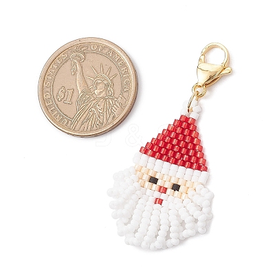 Glass Seed Beaded Santa Claus Pendant Decorations HJEW-MZ00319-1