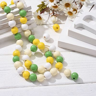 160Pcs 4 Colors Farmhouse Country and Rustic Style Painted Natural Wood Beads WOOD-LS0001-01I-1