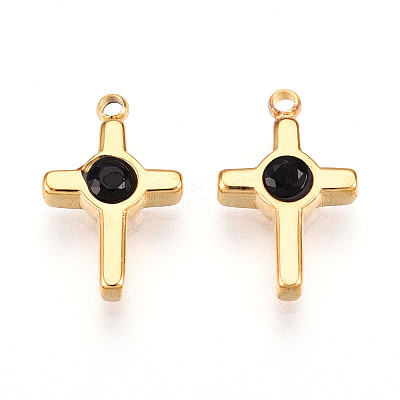 Ion Plating(IP) 304 Stainless Steel Micro Pave Cubic Zirconia Charms STAS-N110-01A-G-1