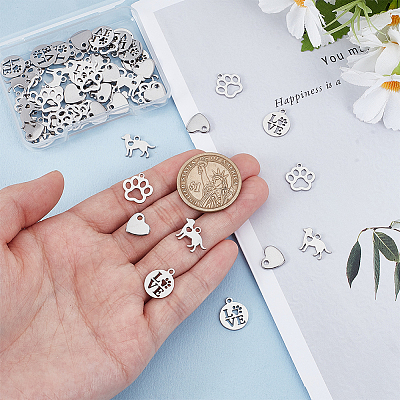 60Pcs 4 Styles Stainless Steel Charms STAS-GA0001-94-1