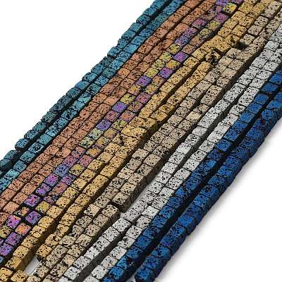 Electroplated Natural Lava Rock Beads Strands G-Q1009-B01-01-1