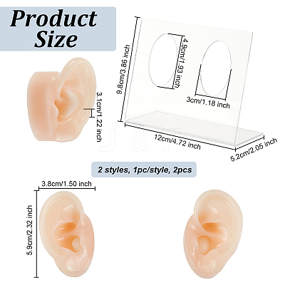 2Pcs 2 Styles Silicone Ear Flexible Model Body Part Displays ODIS-OC0001-67-1