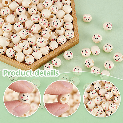 Printed Natural Wood European Beads WOOD-PH0002-79A-1