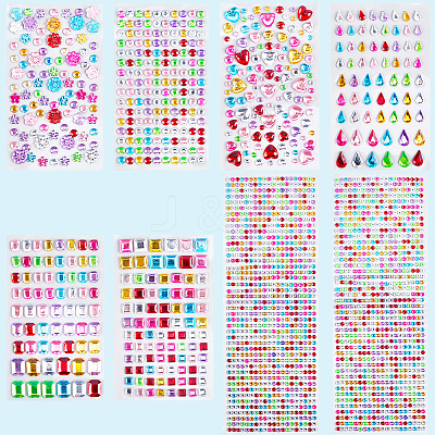 8Pcs 7 Styles Acrylic Rhinestone Self-Adhesive Stickers STIC-SP0001-11-1
