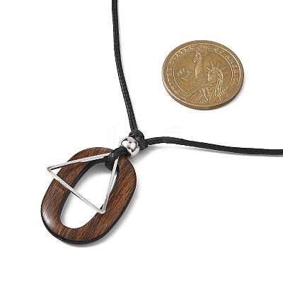 Acrylic Oval & Brass Triangle Pendant Black Waxed Polyester Cord Necklaces NJEW-JN05677-1