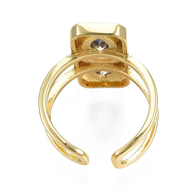 Cubic Zirconia Rectangle Open Cuff Ring RJEW-N037-015-01LG-1