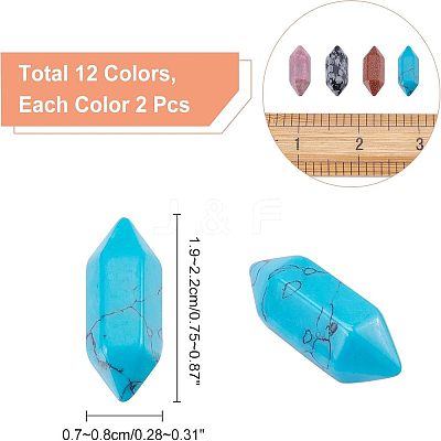 N24Pcs 12 Style Faceted No Hole Natural & Synthetic Gemstone for Wire Wrapped Pendants Making G-NB0003-01-1