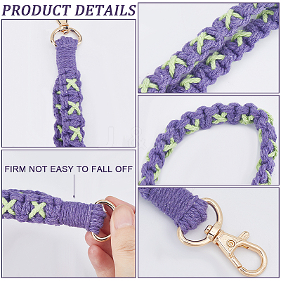 Cotton Handmade Braided Wrist Lanyard Pendant Decorations KEYC-WH0007-001A-1