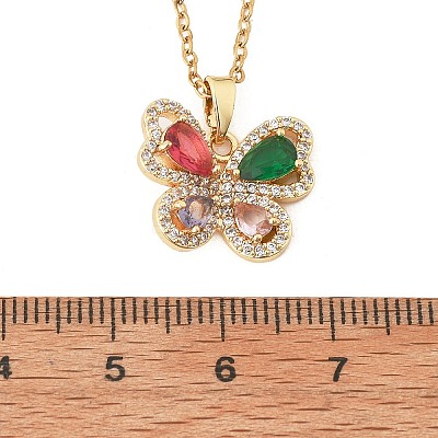 Brass Micro Pave Cubic Zirconia Butterfly Pendant Neckalces for Women NJEW-S448-09G-1