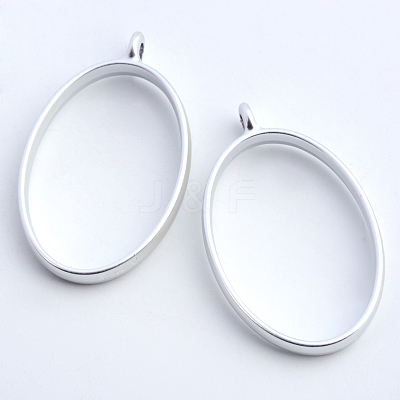Rack Plating Alloy Oval Open Back Bezel Pendants PALLOY-S047-26B-FF-1