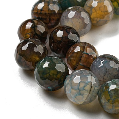 Faceted Natural Dragon Veins Agate Beads Strands G-F447-12mm-P03-1