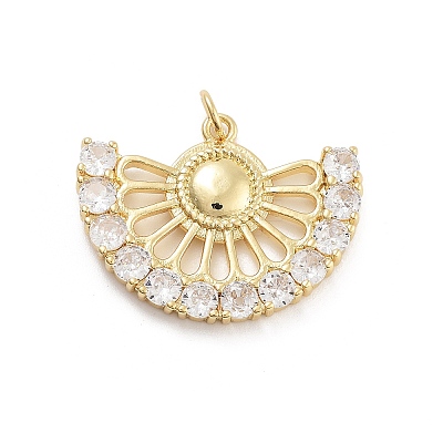Fan Shaped Rack Plating Brass Micro Pave Cubic Zirconia Pendants KK-G512-28B-G-1