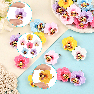 24Pcs 6 Colors Opaque Resin Pendants RESI-SC0006-46-1