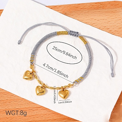 Boho 304 Stainless Steel Charm Braided Cotton Cord Adjustable Bracelets WG43BF0-04-1