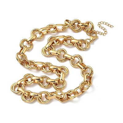 304 Stainless Steel Double Ring Link Chain Necklaces LS-NJEW-S453-02P-A-1