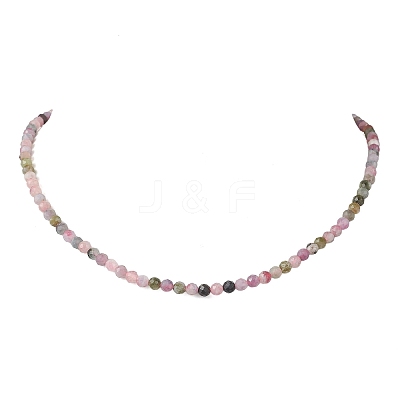 4.5MM Faceted Round Natural Multicolor Tourmaline Beaded Necklaces NJEW-JN05900-1