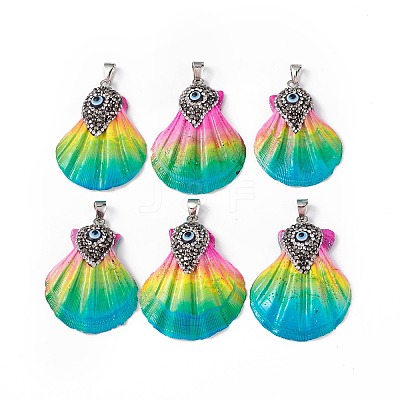 Spray Painted Natural Freshwater Shell with Rhinestone Pendants BSHE-G033-07B-1