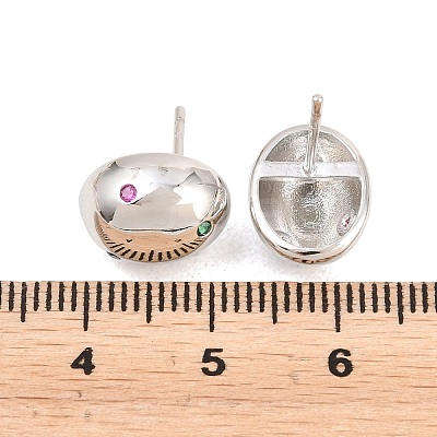 Oval Brass Micro Pave Cubic Zirconia Stud Earrings EJEW-Z164-17P-02-1