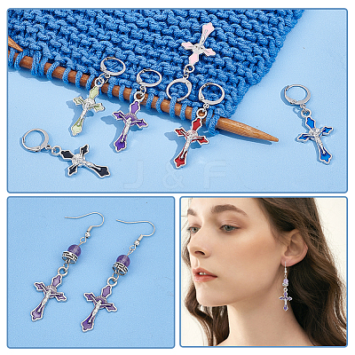 Alloy Enamel Religion Crucifix Cross Pendant Locking Stitch Markers HJEW-PH01839-1